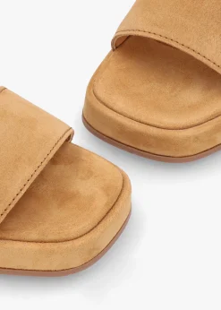 Athens Tan Suede Block Heel Platform Sandals