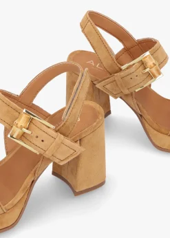 Athens Tan Suede Block Heel Platform Sandals