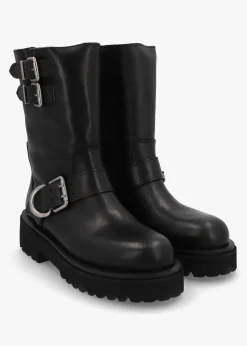Atom Black Leather Chunky Biker Boots