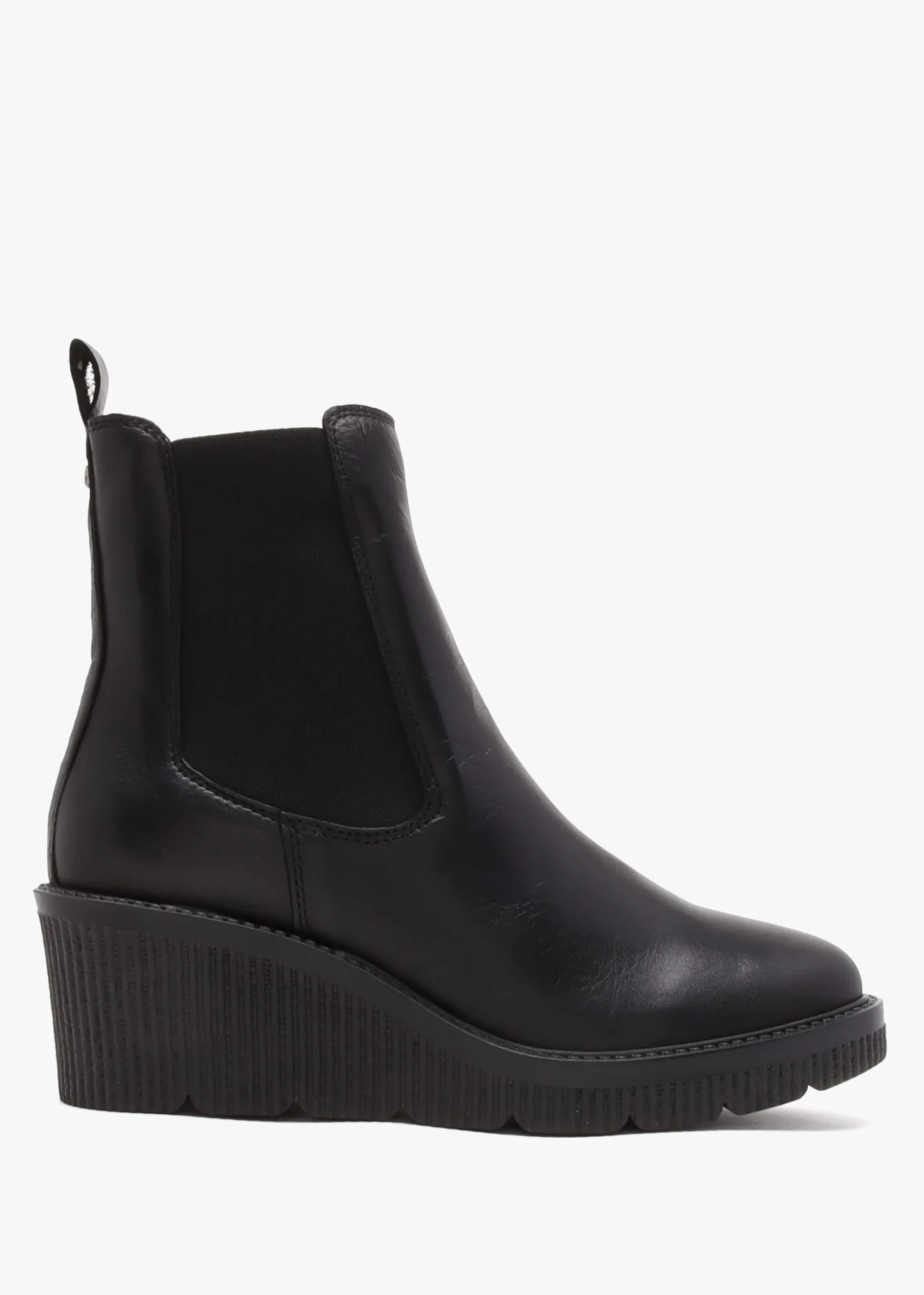 Audyn Black Leather Wedge Ankle Boots