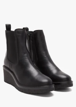 Audyn Black Leather Wedge Ankle Boots