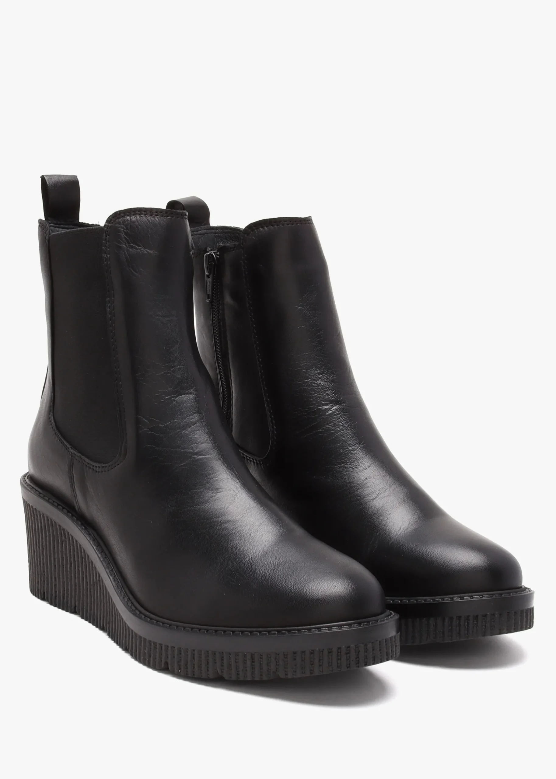 Audyn Black Leather Wedge Ankle Boots