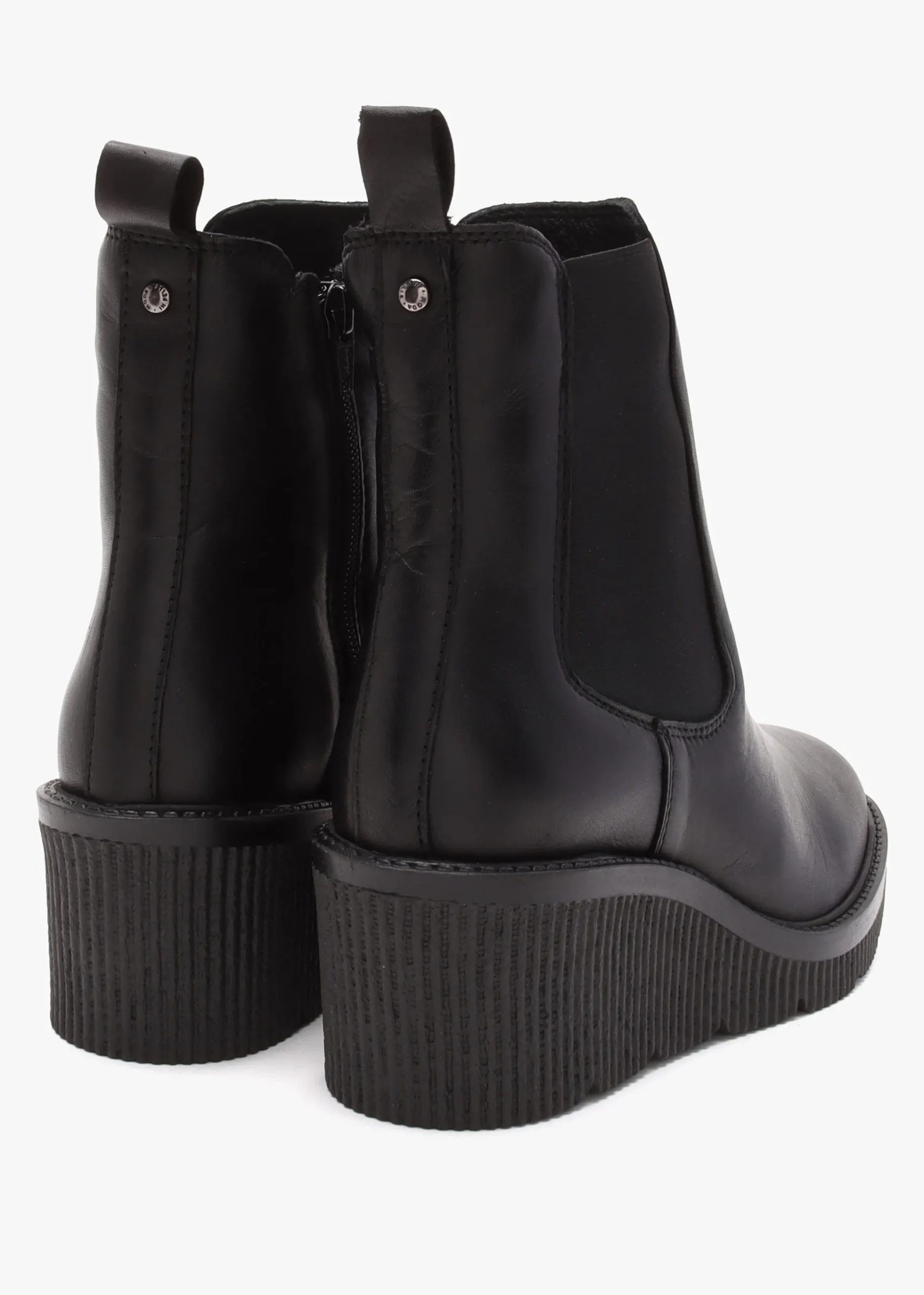 Audyn Black Leather Wedge Ankle Boots