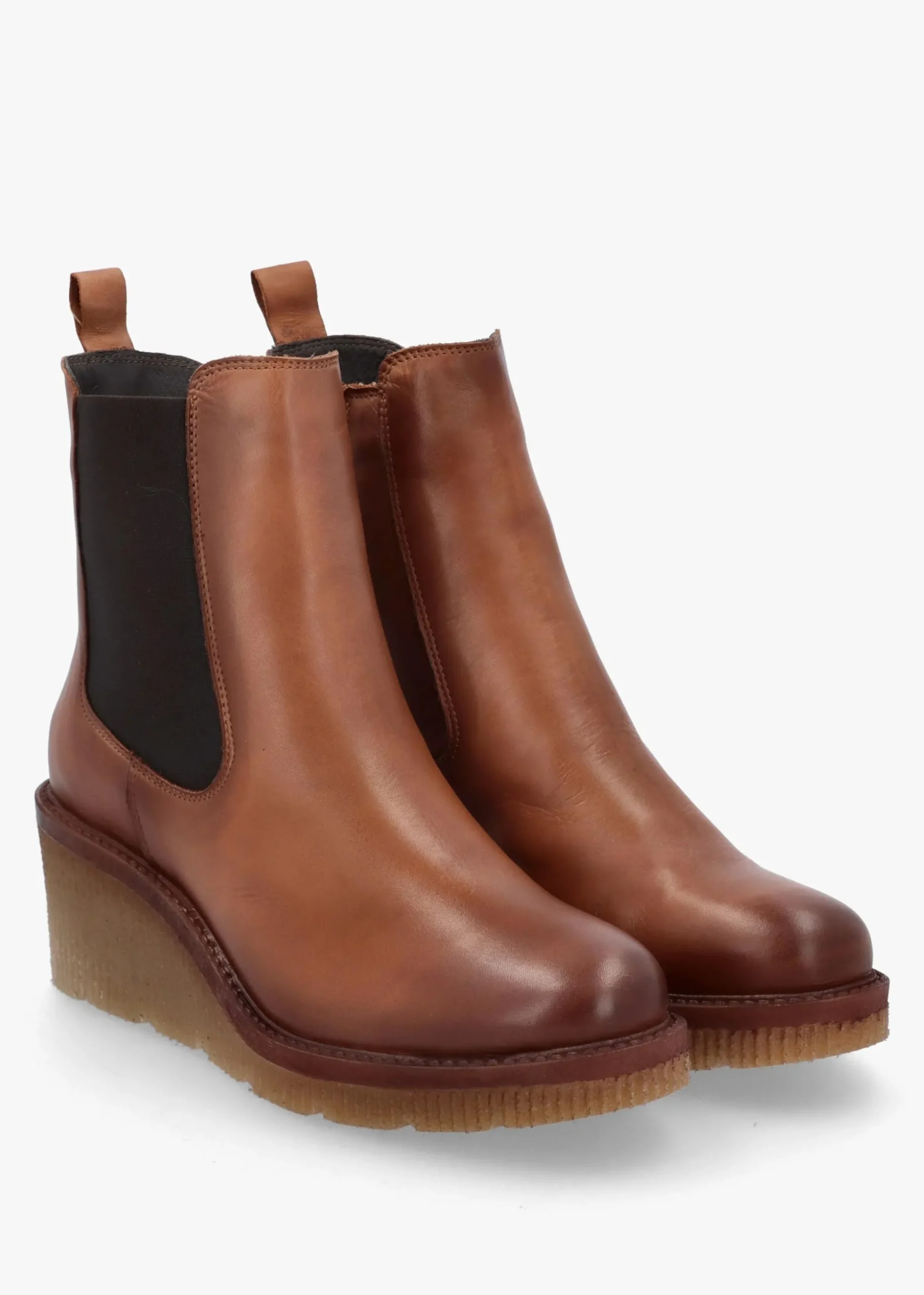 Audyn Tan Leather Wedge Ankle Boots