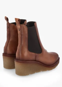 Audyn Tan Leather Wedge Ankle Boots