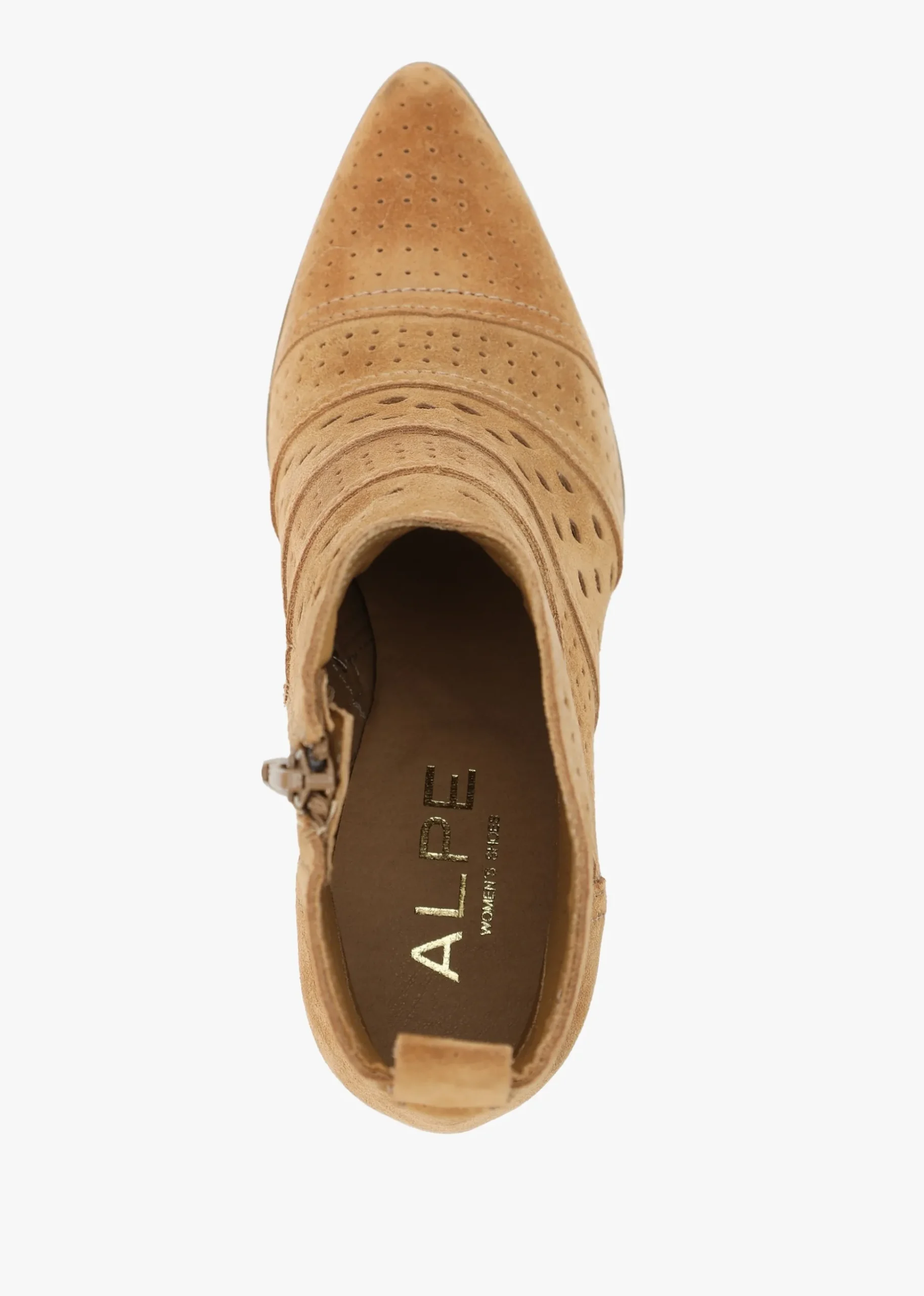 Austie Tan Suede Perforated Block Heel Ankle Boots