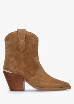 Austin Tan Suede Western Stacked Heel Ankle Boots