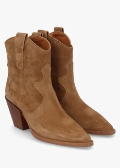 Austin Tan Suede Western Stacked Heel Ankle Boots