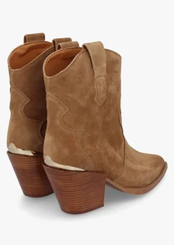 Austin Tan Suede Western Stacked Heel Ankle Boots