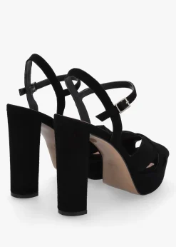Avery Black Suede Platform Heeled Sandals