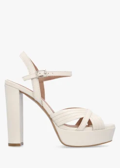 Avery Cream Leather Platform Heeled Sandals