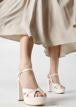 Avery Cream Leather Platform Heeled Sandals