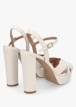 Avery Cream Leather Platform Heeled Sandals