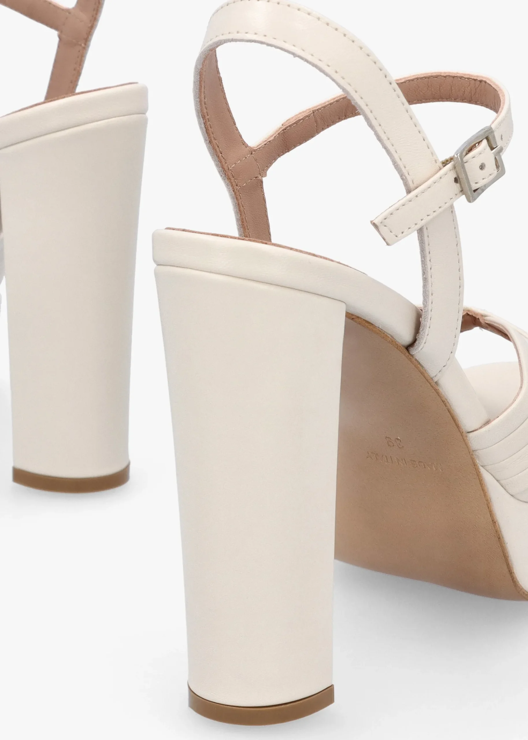 Avery Cream Leather Platform Heeled Sandals
