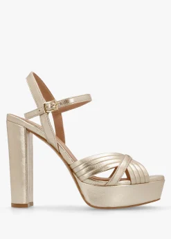 Avery Gold Leather Platform Heeled Sandals