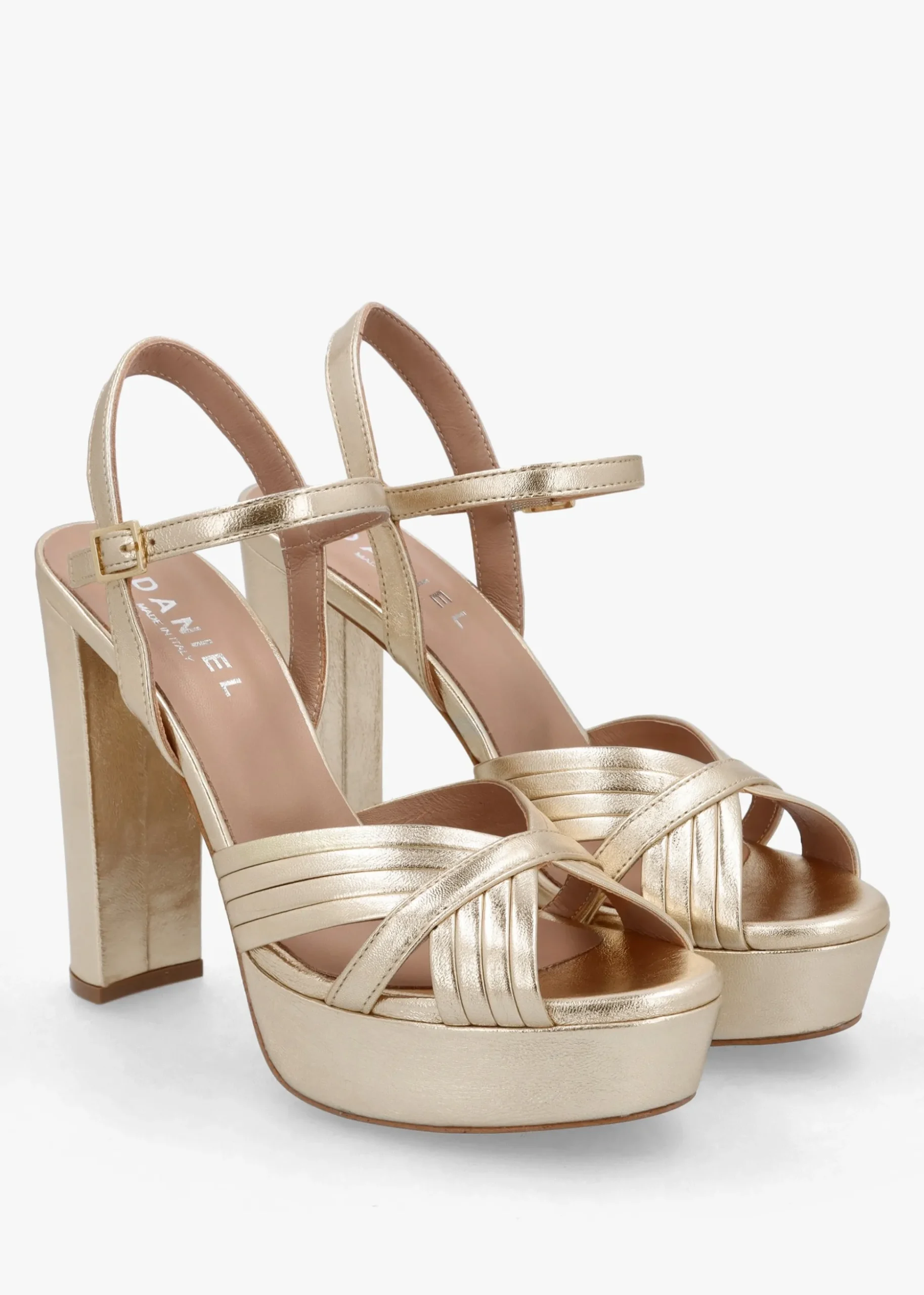 Avery Gold Leather Platform Heeled Sandals