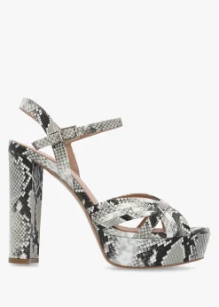 Avery Grey Reptile Leather Heeled Sandals