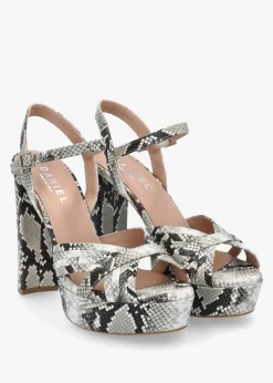 Avery Grey Reptile Leather Heeled Sandals