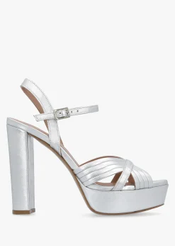 Avery Silver Leather Platform Heeled Sandals