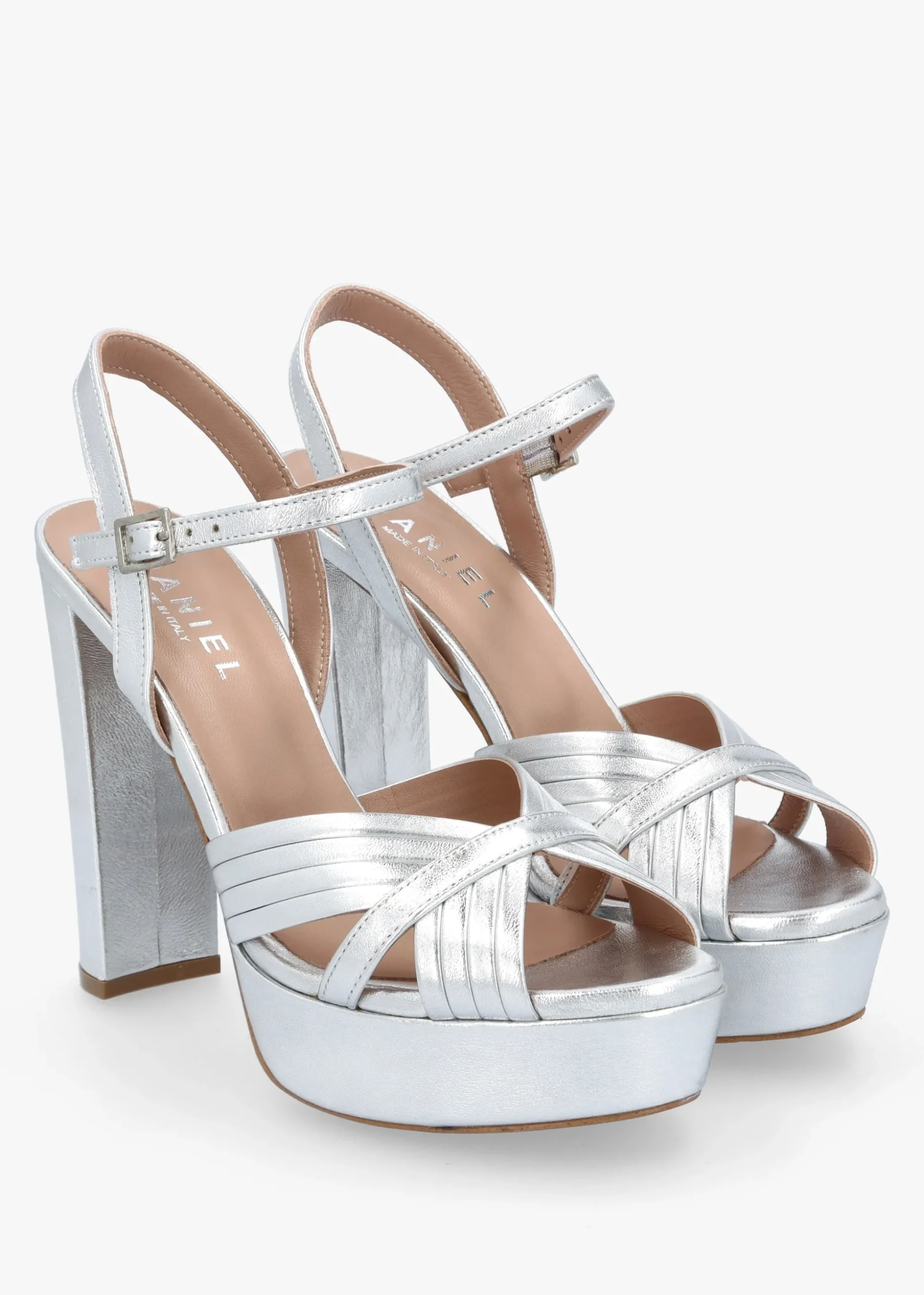 Avery Silver Leather Platform Heeled Sandals