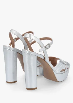Avery Silver Leather Platform Heeled Sandals