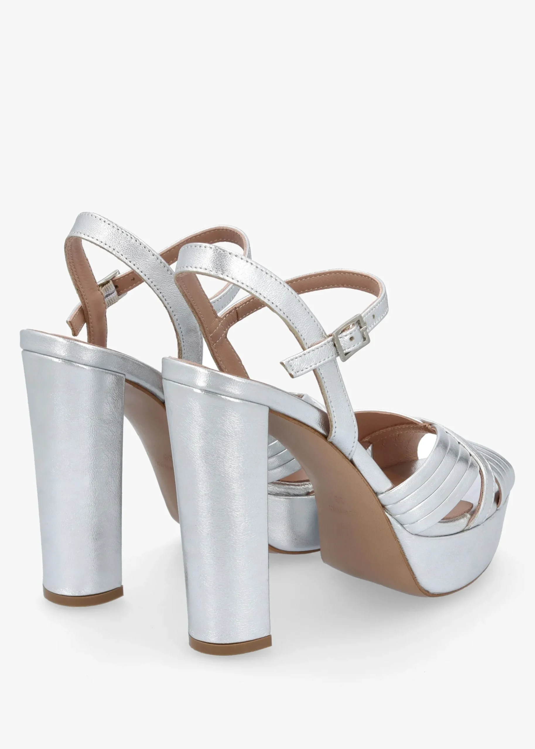 Avery Silver Leather Platform Heeled Sandals