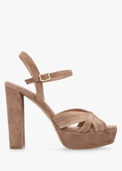 Avery Taupe Suede Platform Heeled Sandals
