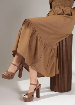 Avery Taupe Suede Platform Heeled Sandals