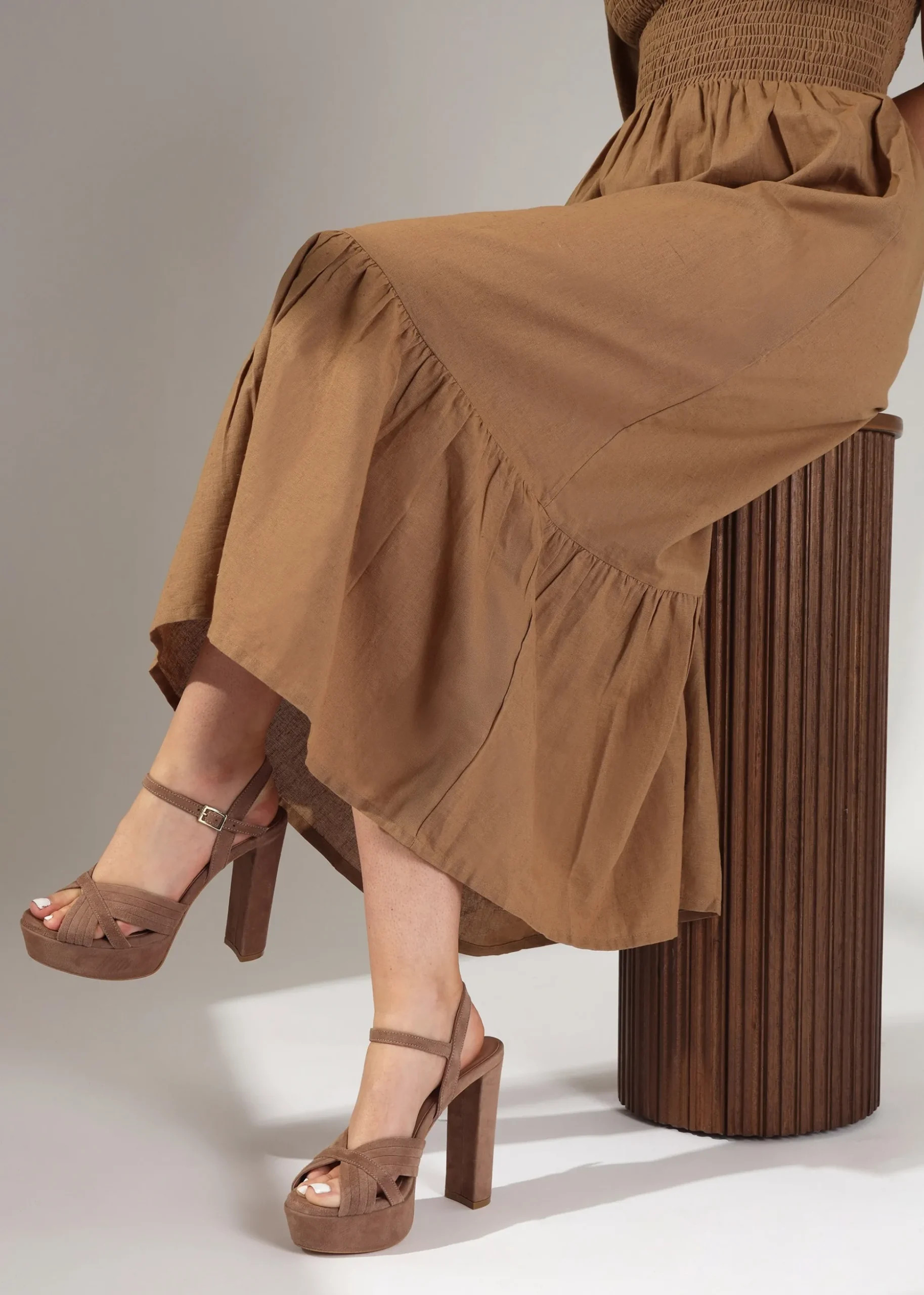 Avery Taupe Suede Platform Heeled Sandals