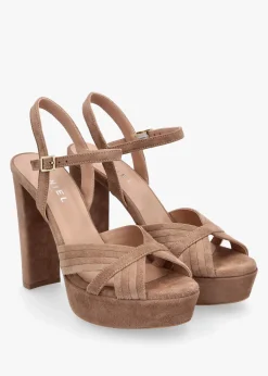 Avery Taupe Suede Platform Heeled Sandals