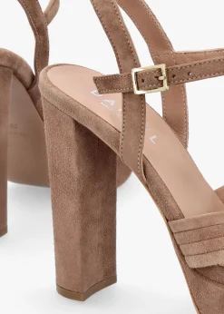 Avery Taupe Suede Platform Heeled Sandals