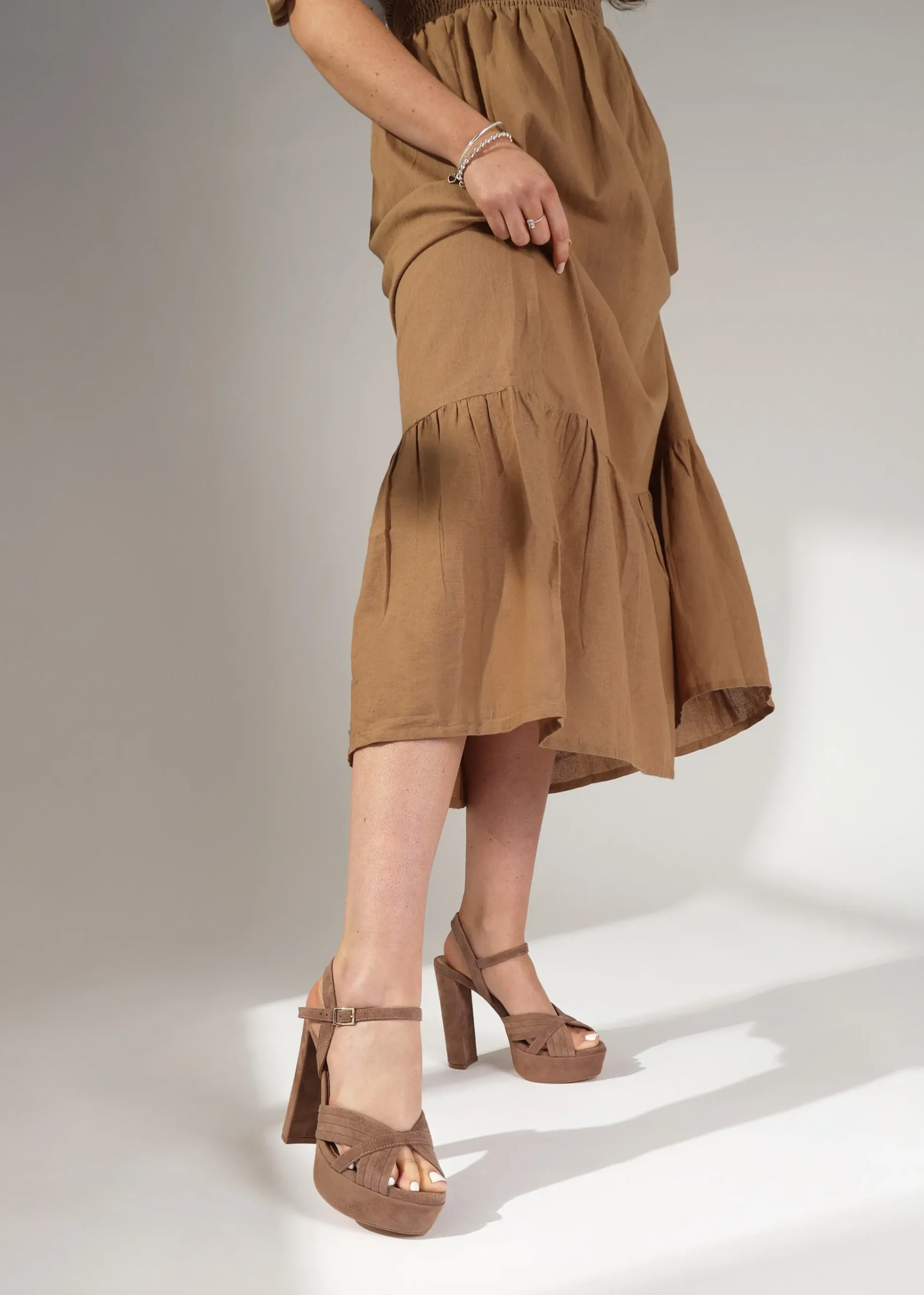 Avery Taupe Suede Platform Heeled Sandals