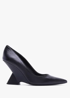 Azack Black Leather Wedge Court Shoes