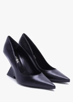Azack Black Leather Wedge Court Shoes