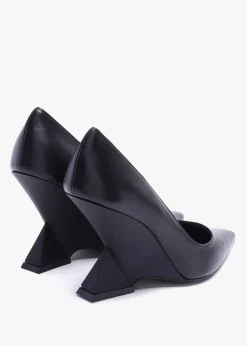 Azack Black Leather Wedge Court Shoes