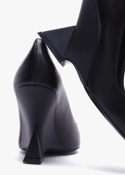 Azack Black Leather Wedge Court Shoes