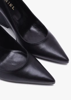 Azack Black Leather Wedge Court Shoes