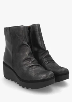 Baan Black & Silver Leather Wedge Ankle Boots