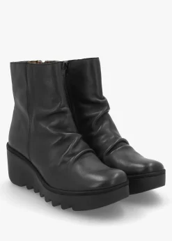 Baan Black Leather Wedge Ankle Boots