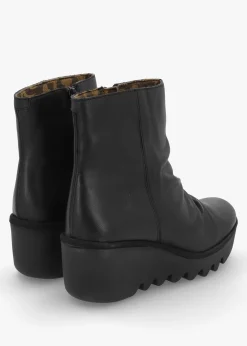 Baan Black Leather Wedge Ankle Boots