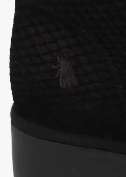 Baaz Black Reptile Suede Front Zip Wedge Ankle Boots