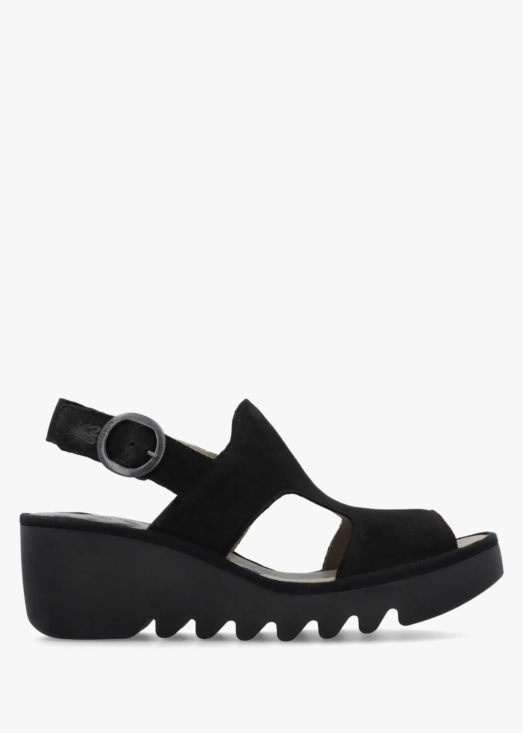 Baif Black Nubuck Leather Mid Wedge Sandals