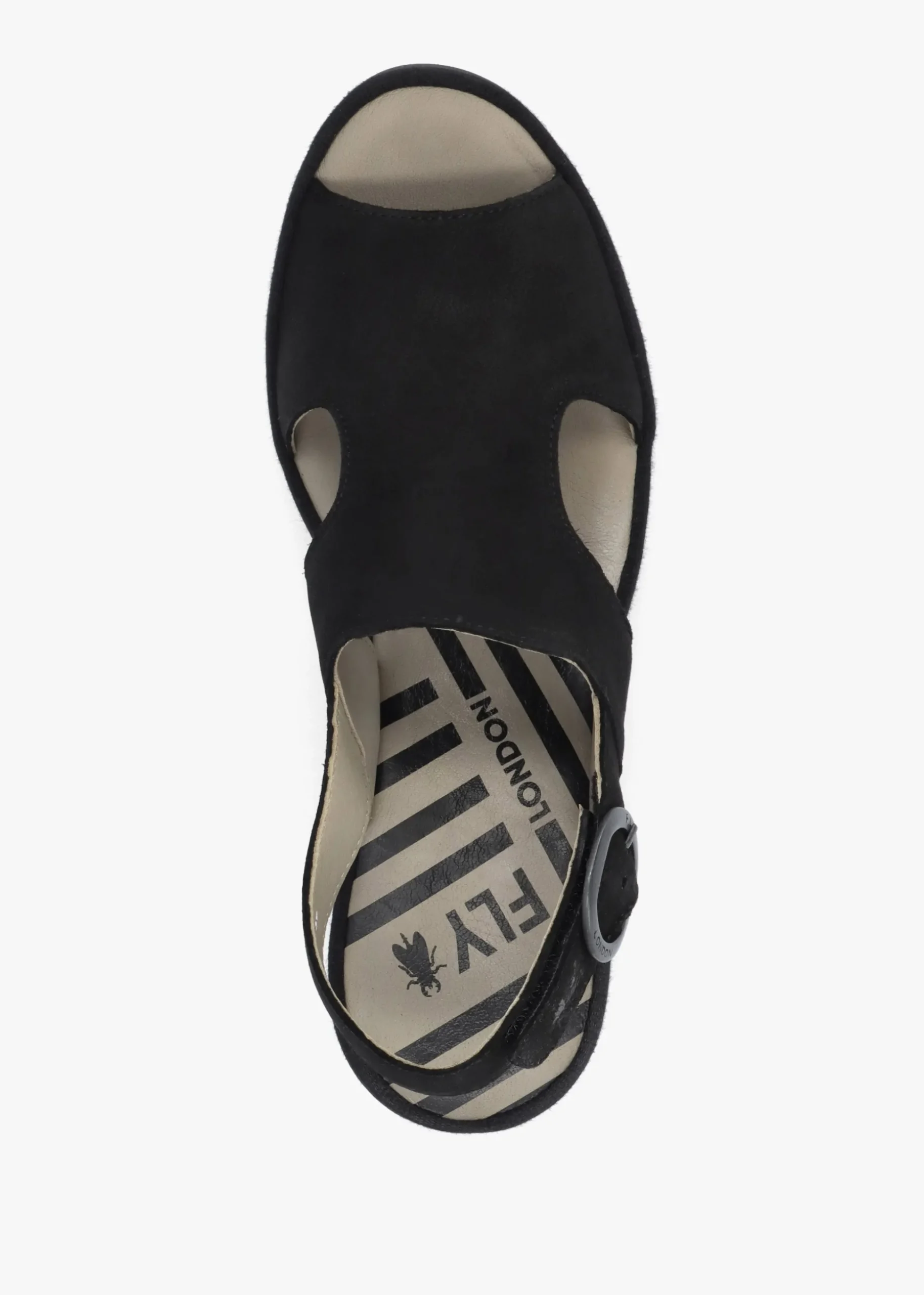 Baif Black Nubuck Leather Mid Wedge Sandals