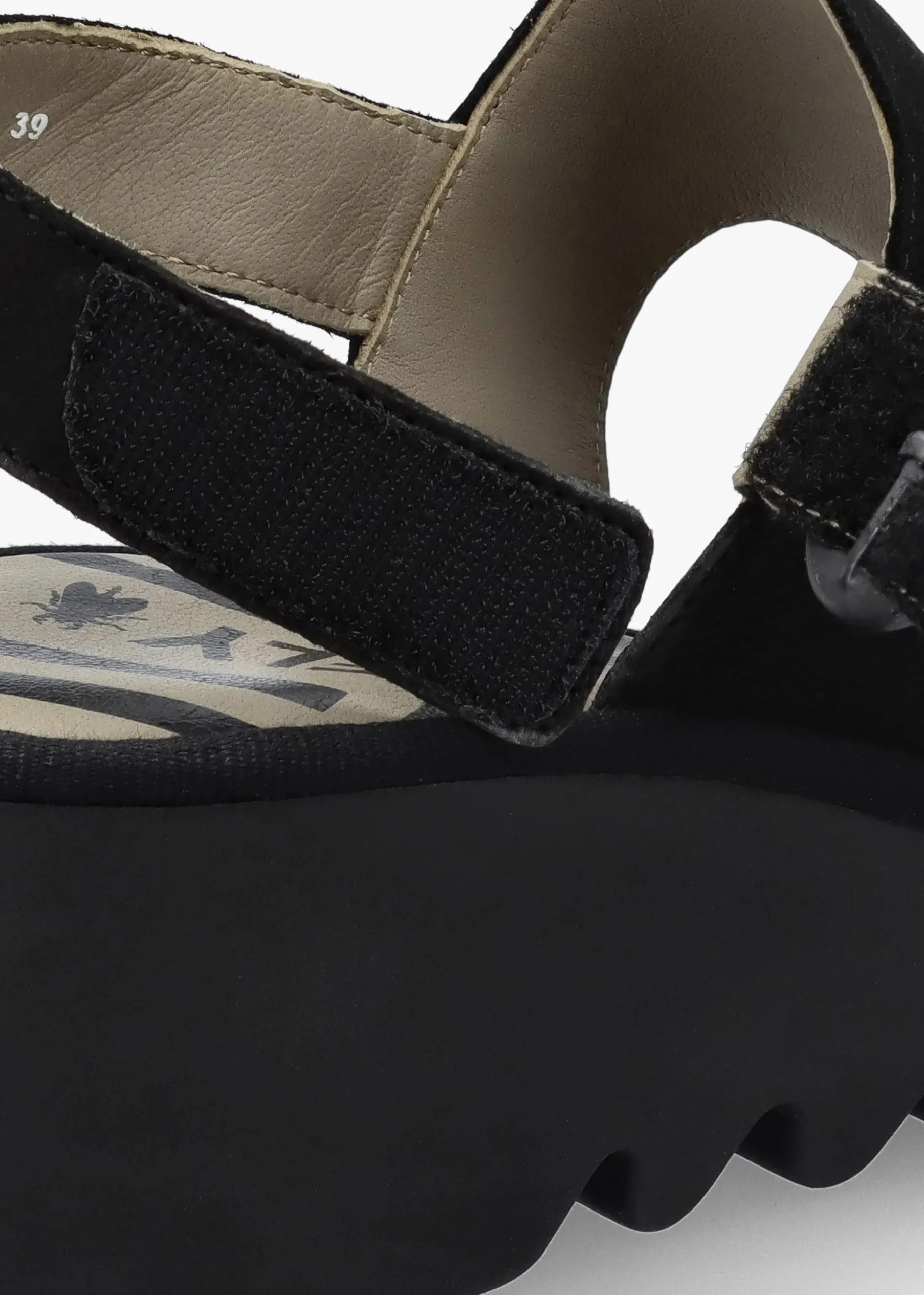 Baif Black Nubuck Leather Mid Wedge Sandals