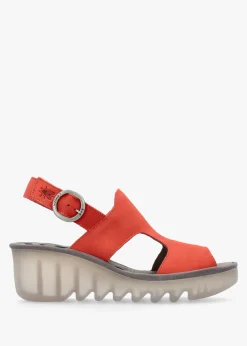 Baif Devil Red Nubuck Leather Mid Wedge Sandals