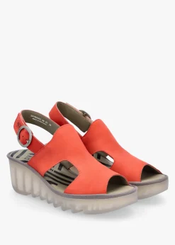 Baif Devil Red Nubuck Leather Mid Wedge Sandals