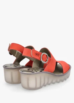 Baif Devil Red Nubuck Leather Mid Wedge Sandals