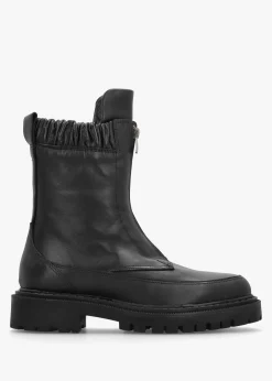 Bailey Black Leather Front Zip Ankle Boots