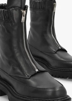 Bailey Black Leather Front Zip Ankle Boots