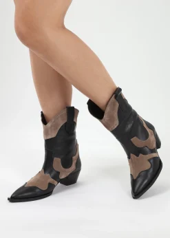 Bandana Black Leather Western Calf Boots